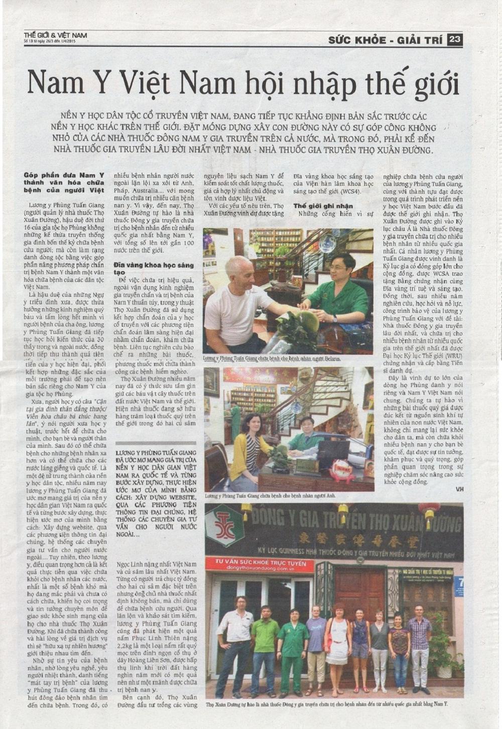 Nam y Việt Nam hội nhập thế giới, nam y viet nam hoi nhap the gioi
